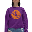 Pink XL Women's Word Art Crewneck Sweatshirt - Spooky Witch