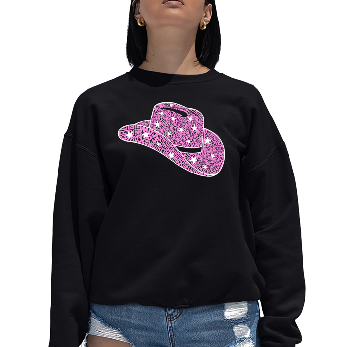 Cowgirl Hat - Women's Word Art Crewneck Sweatshirt