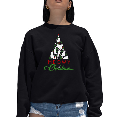 Meowy Christmas Tree - Women's Word Art Crewneck Sweatshirt