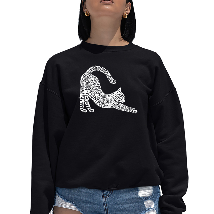 Stretching Cat - Women's Word Art Crewneck Sweatshirt