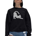 Black Small Stretching Cat - Women's Word Art Crewneck Sweatshirt