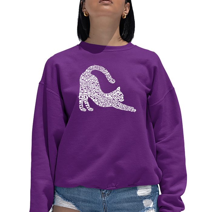 Stretching Cat - Women's Word Art Crewneck Sweatshirt