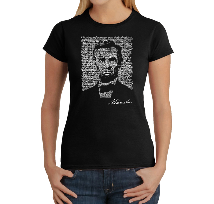 Women's Word Art T-Shirt - ABRAHAM LINCOLN - GETTYSBURG ADDRESS