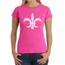 Pink Small Women's Word Art T-Shirt - FLEUR DE LIS - POPULAR LOUISIANA CITIES