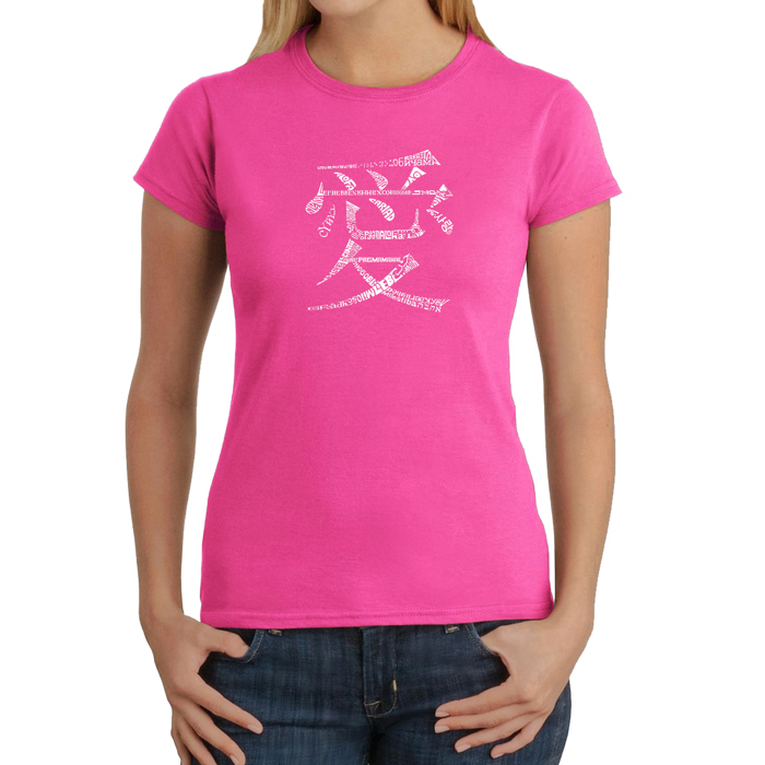 Women's Word Art T-Shirt - The Word Love in 44 Languages