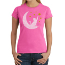 Pink Medium Cat Moon - Women's Word Art T-Shirt