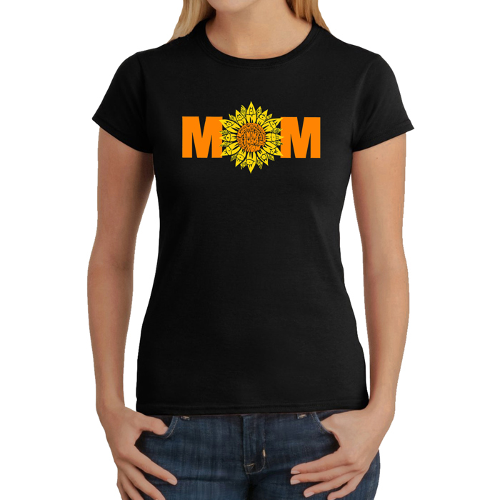 Women's Word Art T-Shirt - Mom Sunflower