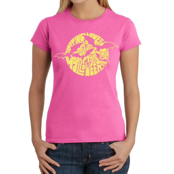 Women's Word Art T-Shirt - Halloween Bats