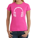 Pink XXL Women's Word Art T-Shirt - HEADPHONES - LANGUAGES
