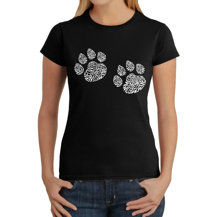 Women's Word Art T-Shirt - Meow Cat Prints