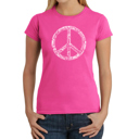 Pink Medium Women's Word Art T-Shirt - THE WORD PEACE IN 77 LANGUAGES