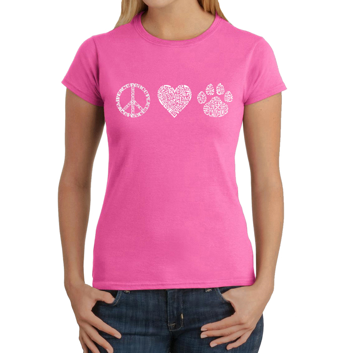 Women's Word Art T-Shirt - Peace Love Cats