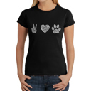 Black XXL Women's Word Art T-Shirt - Peace Love Dogs