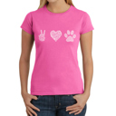 Pink Large Women's Word Art T-Shirt - Peace Love Dogs