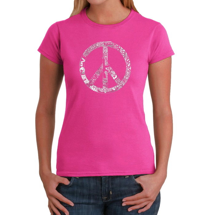 Women's Word Art T-Shirt - PEACE, LOVE, & MUSIC