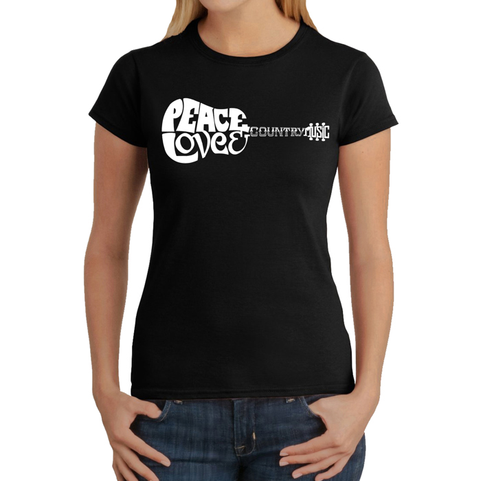 Women's Word Art T-Shirt - Peace Love Country