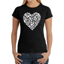 Black Large Women's Word Art T-Shirt - Paw Prints Heart