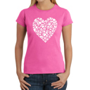 Pink Large Women's Word Art T-Shirt - Paw Prints Heart