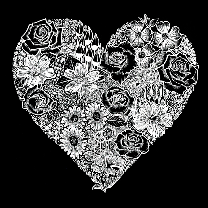 Women's Word Art T-Shirt - Heart Flowers