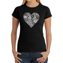 Black XL Women's Word Art T-Shirt - Heart Flowers