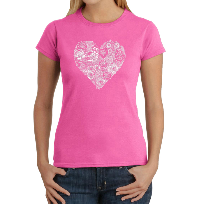 Women's Word Art T-Shirt - Heart Flowers