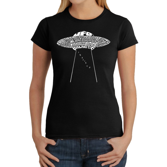 Women's Word Art T-Shirt - Flying Saucer UFO