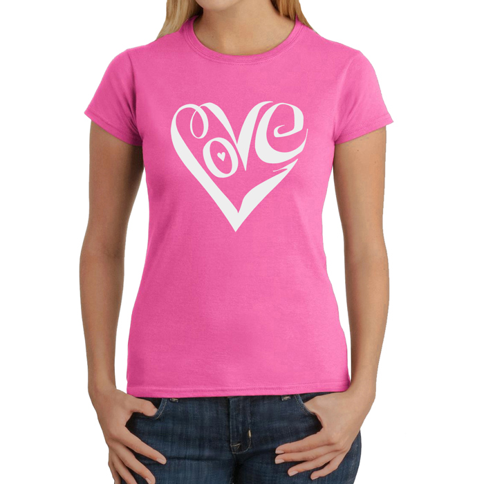 Women's Word Art T-Shirt - Script Love Heart