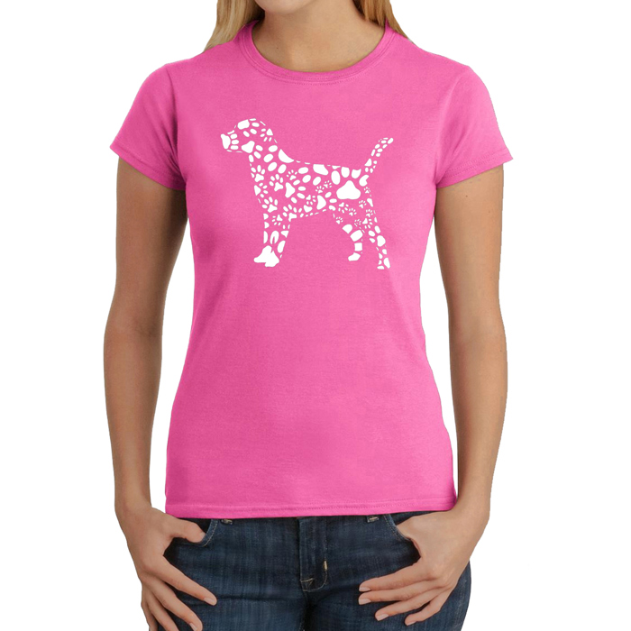 Women's Word Art T-Shirt - Dog Paw Prints