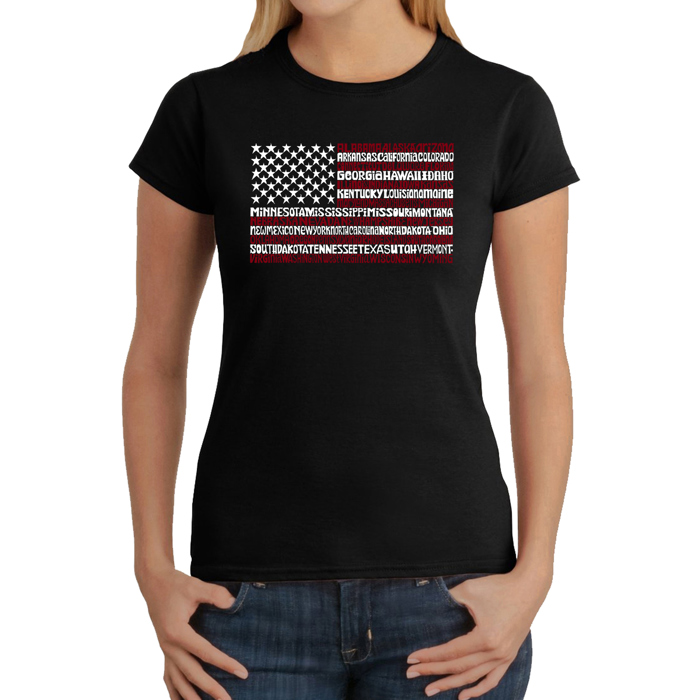 Women's Word Art T-Shirt - 50 States USA Flag