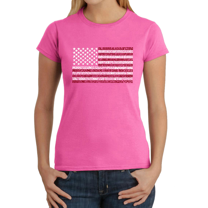Women's Word Art T-Shirt - 50 States USA Flag