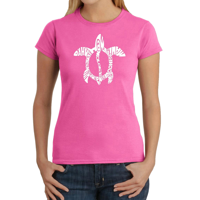 Women's Word Art T-Shirt - Honu Turtle - Hawaiian Islands