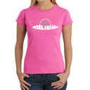Pink X-Small Believe UFO - Women's Word Art T-Shirt