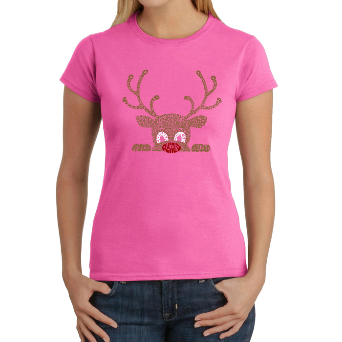 Peeking Reindeer - Women's Word Art T-Shirt