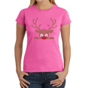 Pink XL Peeking Reindeer - Women's Word Art T-Shirt