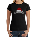 Black Large Christmas Peeking Dog - Women's Word Art T-Shirt