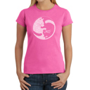Pink Small Women's Word Art T-Shirt - Yin Yang Cat