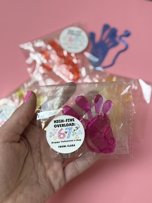 67 meme Sticky Hands Class Valentine favor personalized with Stickers, Valentine Favor for school handout