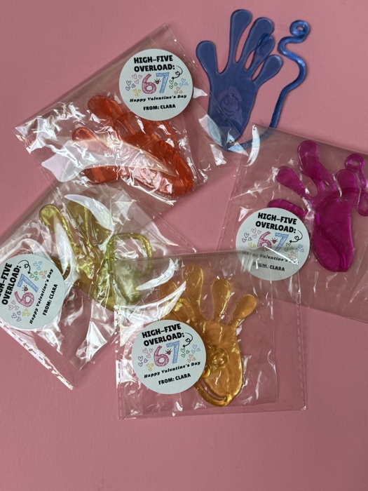 67 meme Sticky Hands Class Valentine favor personalized with Stickers, Valentine Favor for school handout