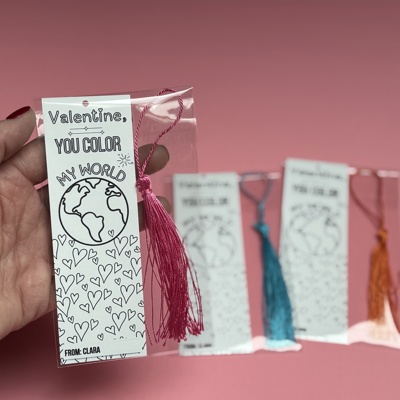 Personalized Coloring Bookmark Valentine favor for school, Non-Sugar ready to be gifted Valentines for classroom handout