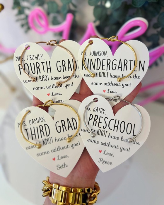 Teacher Appreciation End of Year Teacher Gift Knot Bangle & Heart Card! Teacher thank you! NON-Tarnish!