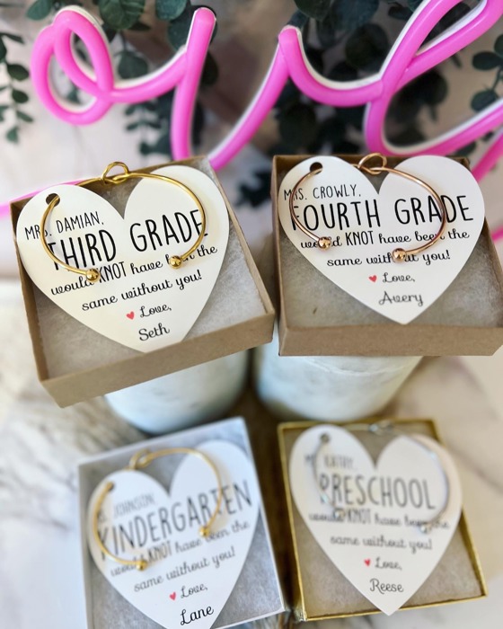Teacher Appreciation End of Year Teacher Gift Knot Bangle & Heart Card! Teacher thank you! NON-Tarnish!