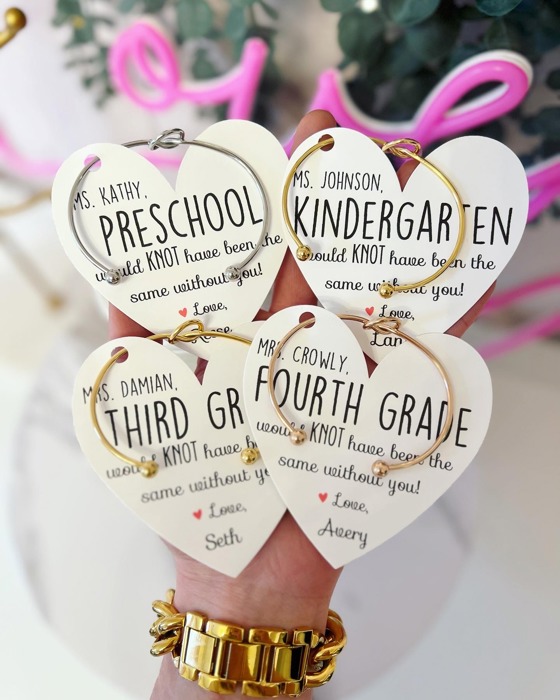 Teacher Appreciation End of Year Teacher Gift Knot Bangle & Heart Card! Teacher thank you! NON-Tarnish!