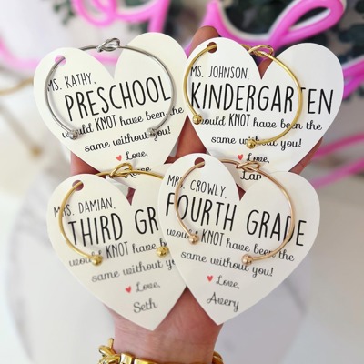 Teacher Appreciation End of Year Teacher Gift Knot Bangle & Heart Card! Teacher thank you! NON-Tarnish!