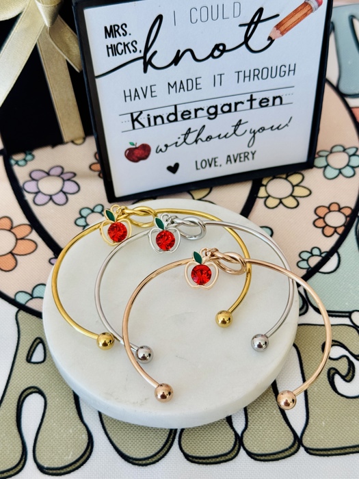 Teacher Appreciation End of Year Teacher Gift Knot Bangle! NON-TARNISH, Personalized card, bangle, box & ribbon included too!