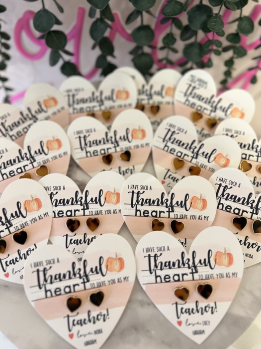Thankful Heart Teacher Gift! Tortoise Shell Heart Studs, Gratitude Gift! Card, box & ribbon included!