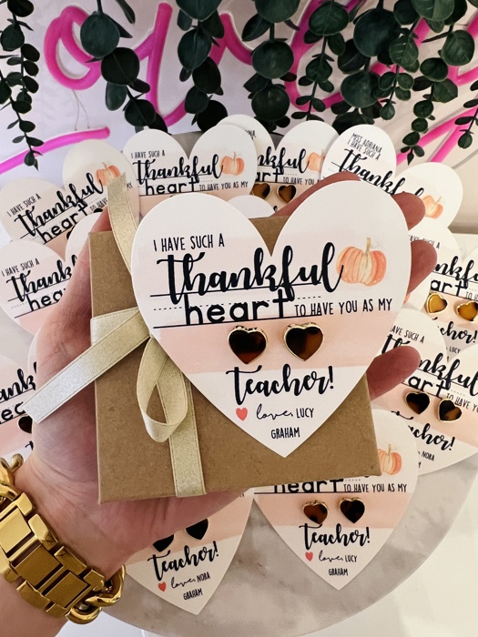 Thankful Heart Teacher Gift! Tortoise Shell Heart Studs, Gratitude Gift! Card, box & ribbon included!