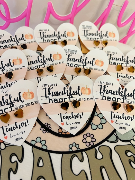 Thankful Heart Teacher Gift! Tortoise Shell Heart Studs, Gratitude Gift! Card, box & ribbon included!