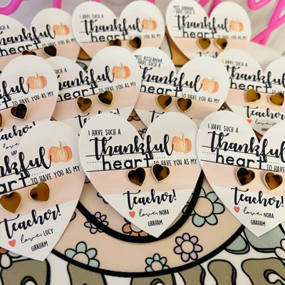 Thankful Heart Teacher Gift! Tortoise Shell Heart Studs, Gratitude Gift! Card, box & ribbon included!
