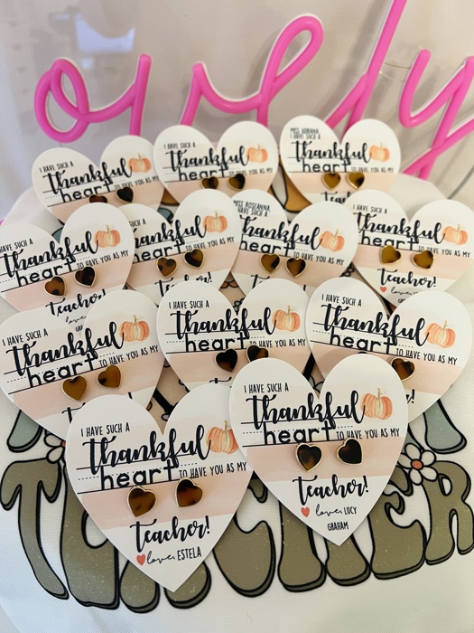 Thankful Heart Teacher Gift! Tortoise Shell Heart Studs, Gratitude Gift! Card, box & ribbon included!