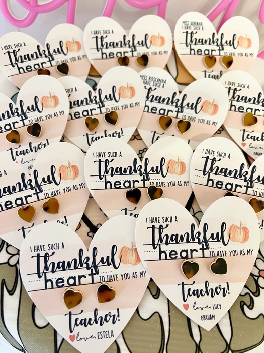 Thankful Heart Teacher Gift! Tortoise Shell Heart Studs, Gratitude Gift! Card, box & ribbon included!